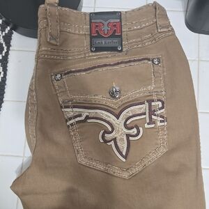 Rock Revival Men's Brown Jeans with Embroidered Pocket